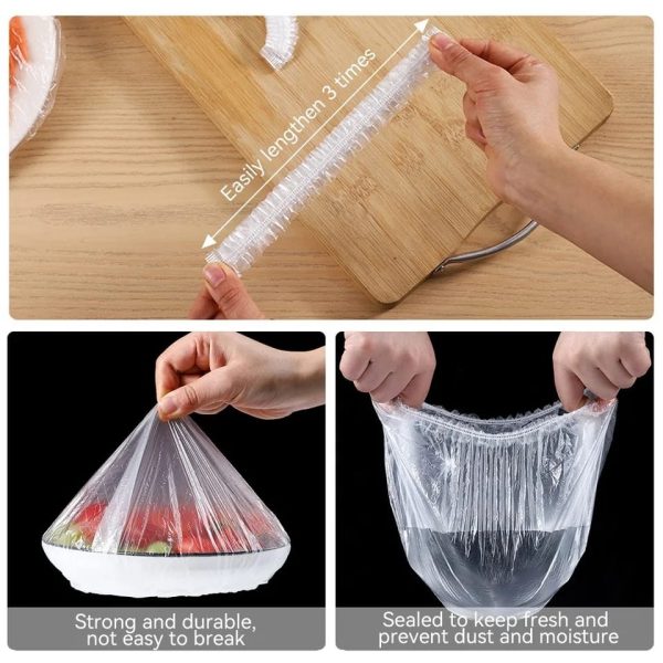 100 PCS Disposable Food Cover Plastic Bags – Transparent Fresh Food Storage & Wrap Bags (Pack Of 01)