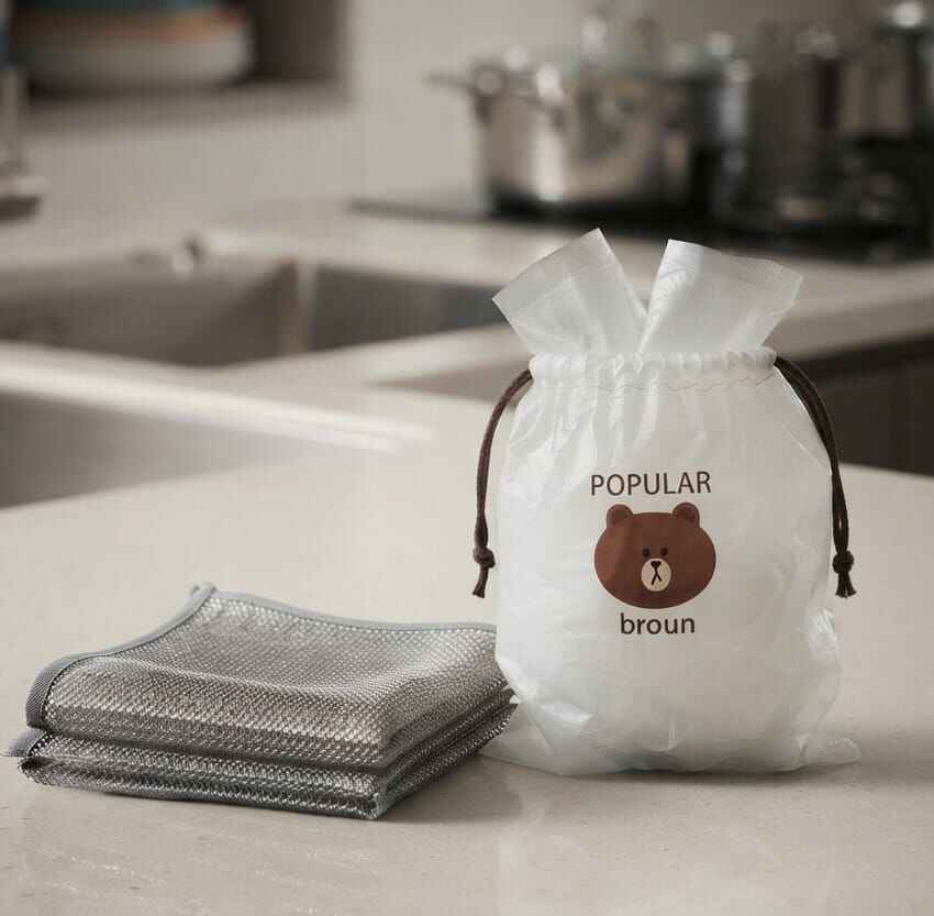 Combo Deal – 100 PCS Disposable Food Cover Plastic Bags with FREE 2 Pcs Metal Wire Cleaning Scrubs